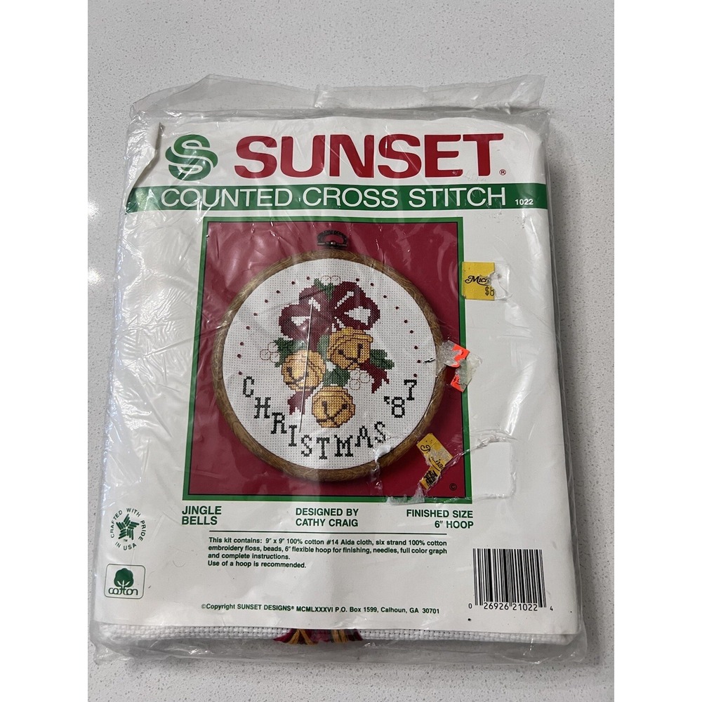 1987 Sunset Counted Cross Stitch Kit Jingle Bells‎ With Frame